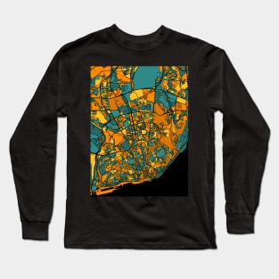 Lisbon Map Pattern in Orange & Teal Long Sleeve T-Shirt